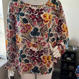 Multicolored long sleeve blouse by LOFT. Size XL with bell cuffs.